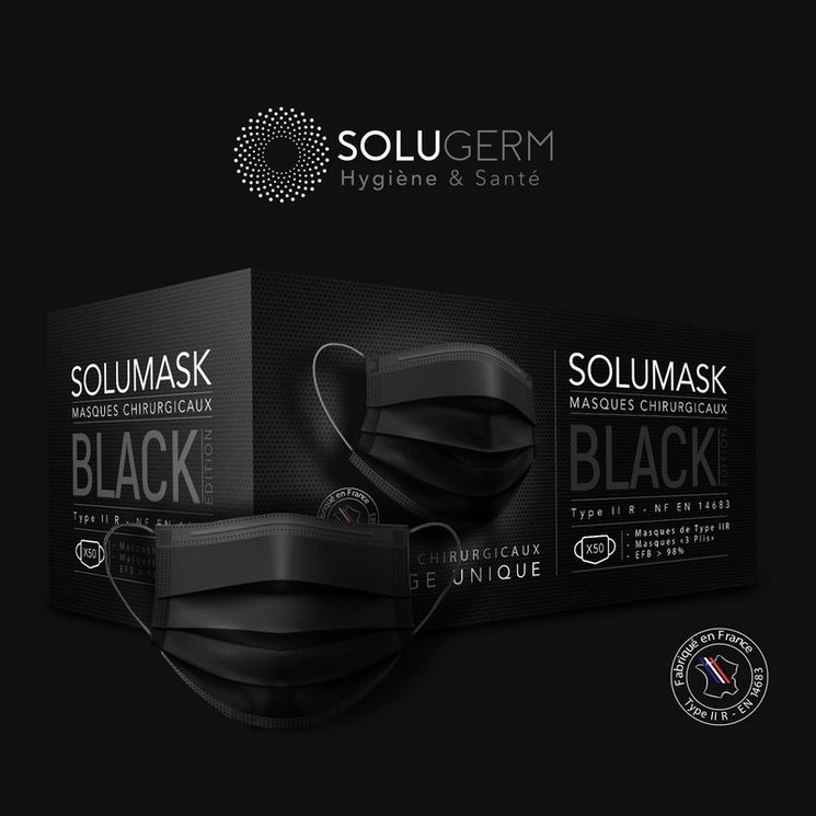 Masque chirurgical 3 plis type IIR Solumask Noir