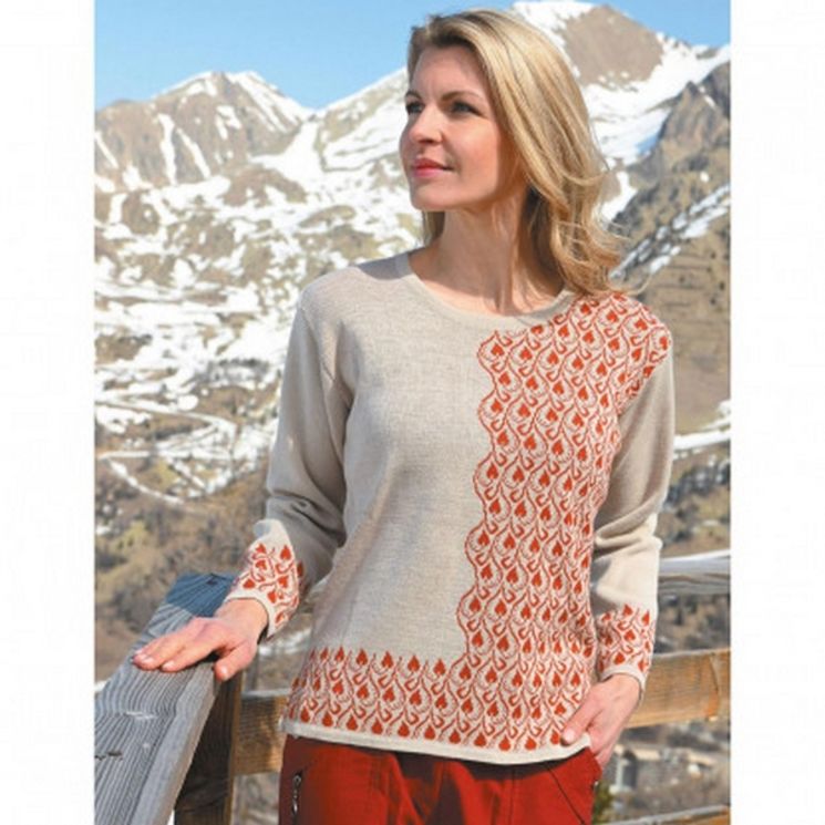 Pull femme 3H189 Beige à motifs