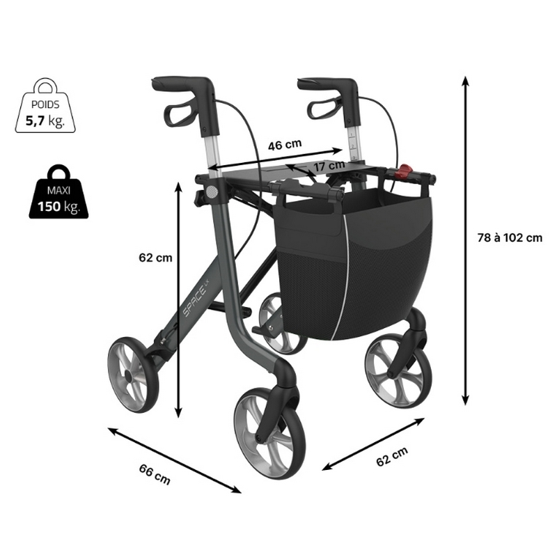 Déambulateur 4 roues Rehasense - Space