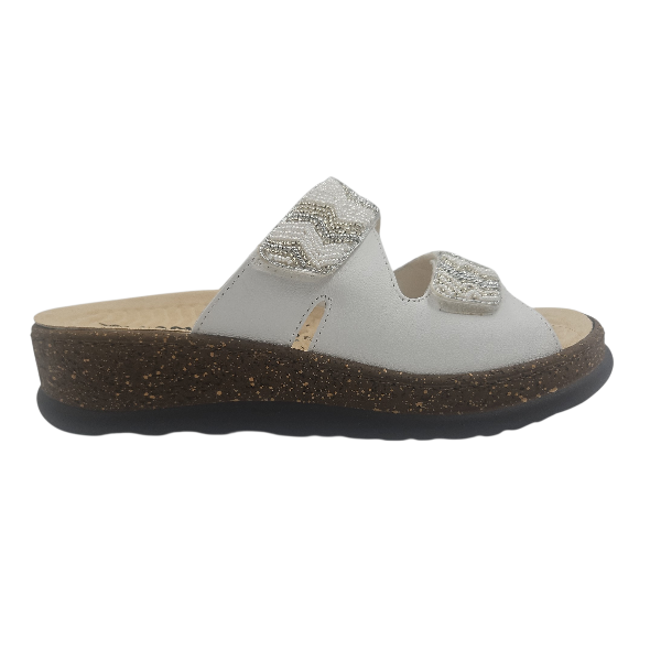 Mule femme - Blanc avec perles - H1839 - Hergos