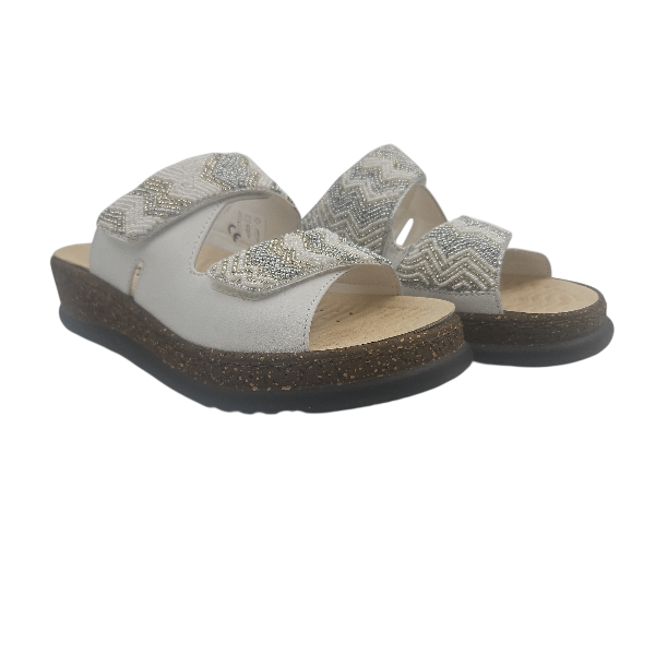 Mule femme - Blanc avec perles - H1839 - Hergos