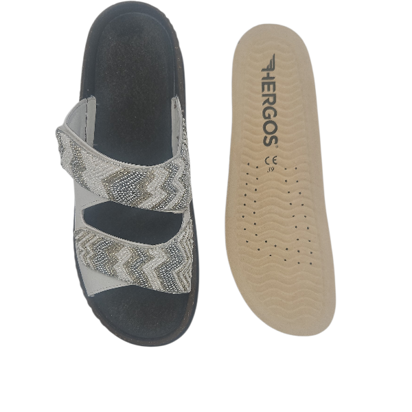 Mule femme - Blanc avec perles - H1839 - Hergos