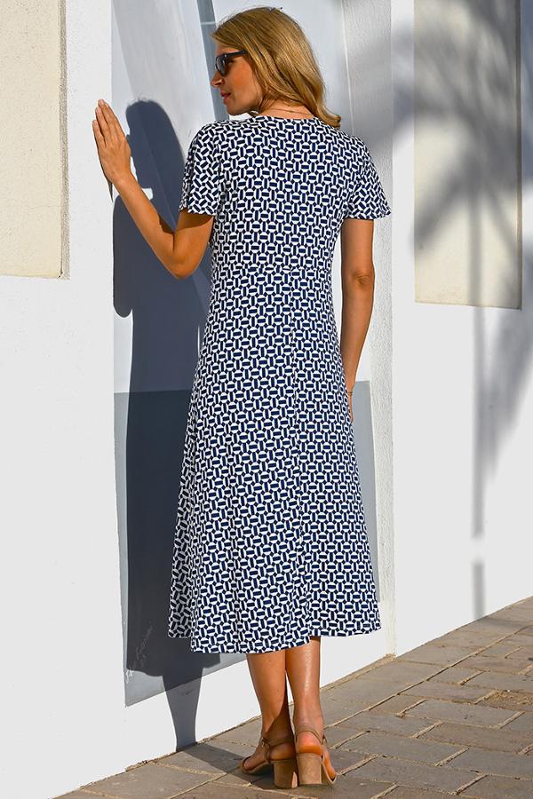 Robe mi-mollet - Motif - Marin/Blanc - 6E751