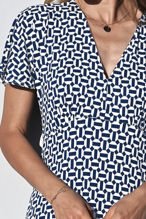 Robe mi-mollet - Motif - Marin/Blanc - 6E751