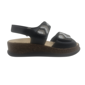 Sandale femme - Noir avec perles - H1840 - Hergos