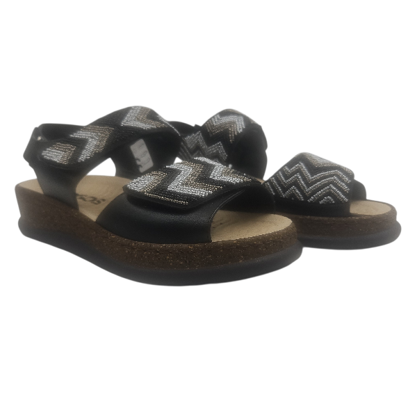 Sandale femme - Noir avec perles - H1840 - Hergos