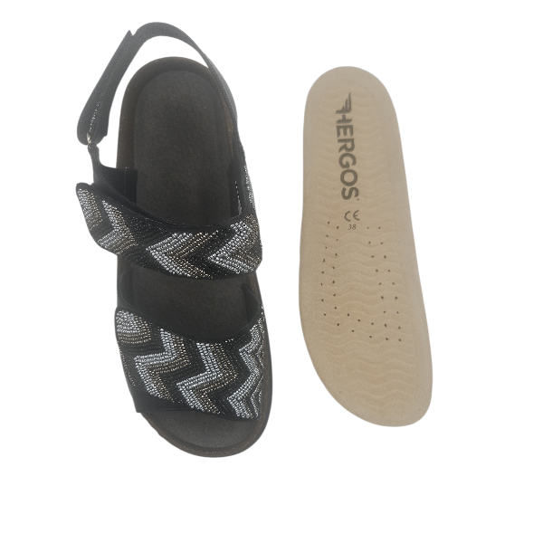 Sandale femme - Noir avec perles - H1840 - Hergos