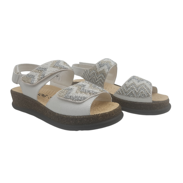 Sandale femme - Blanc avec perles - H1840 - Hergos