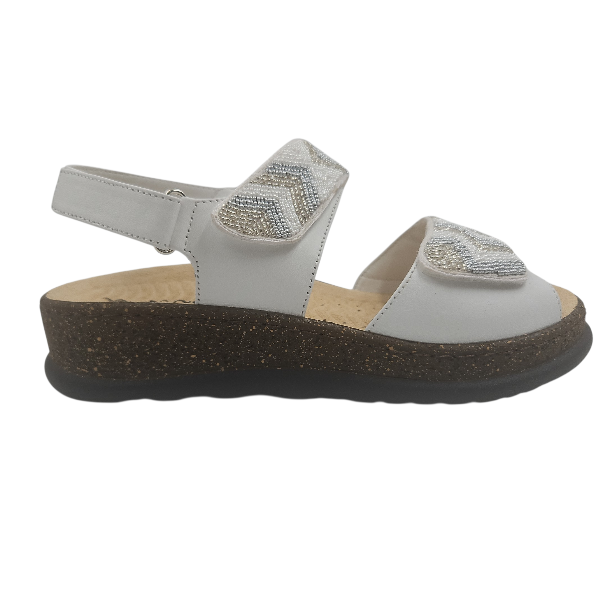 Sandale femme - Blanc avec perles - H1840 - Hergos